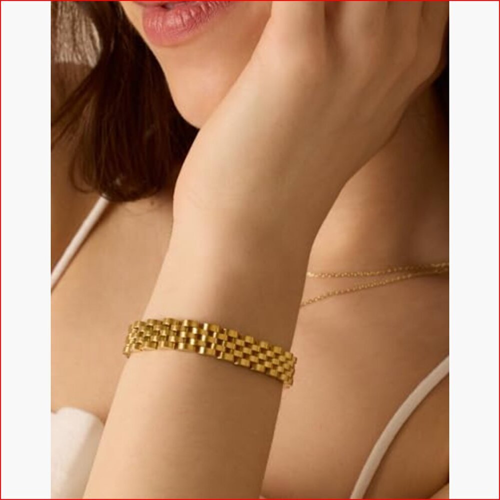 14K Gold Plated Waterproof Watch Strap Chain Bracelet Chunky Link - Picture 3 of 6